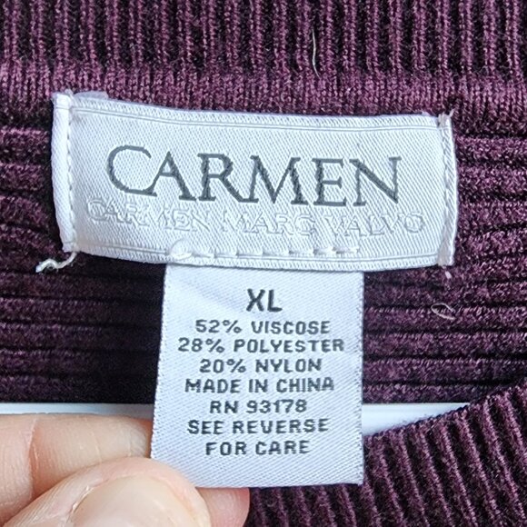 Carmen Marc Valvo Deep Purple Scoop Neck Ribbed Cropped Sweater Size XL - Picture 8 of 13